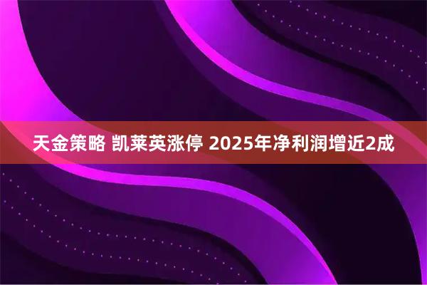 天金策略 凯莱英涨停 2025年净利润增近2成